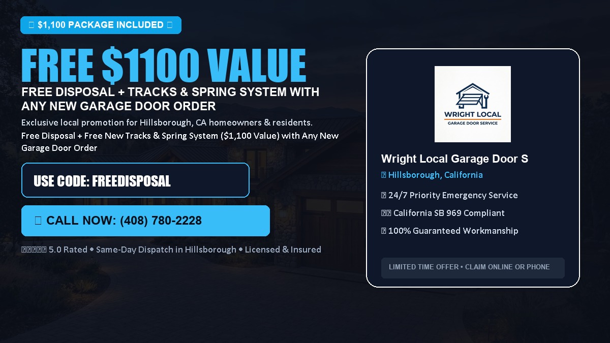 Free Disposal + Free New Tracks & Spring System with Any New Garage Door Order ($1100 Value) in Hillsborough, CA